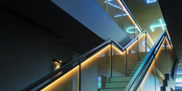 SEFAR mesh laminated glass PR Gold 140 50. Jackalope Hotel by Carr Design stair case