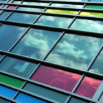 Coloured laminated glass facade